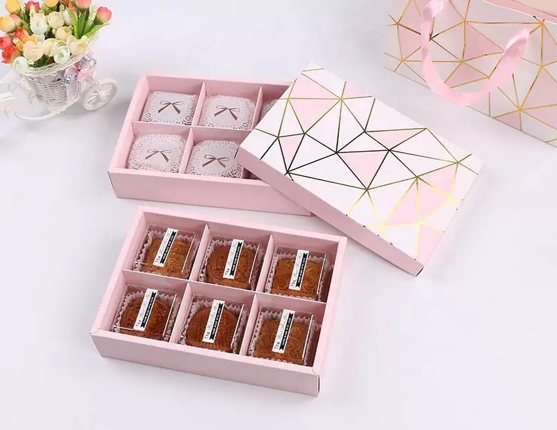 Custom paper boxes hot stamping logo mooncake packaging boxes with dividers