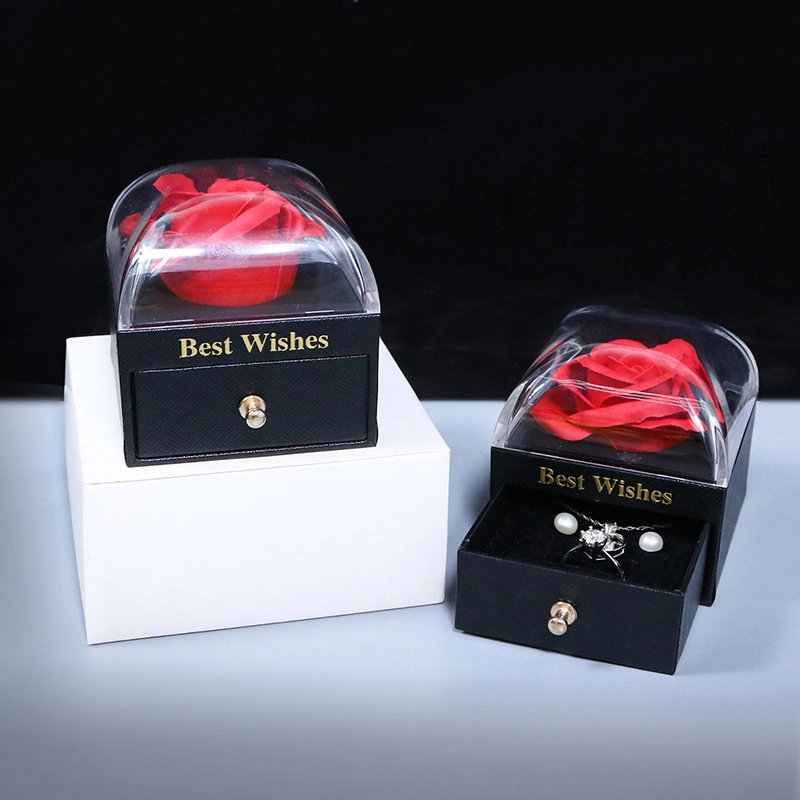 Custom Magnetic Rose Ring Earring Necklace Jewelry Gift Box with Embossing and Sponge Lining Biomimetic Flower Design Custom Magnetic Rose Ring Earring Necklace Jewelry Gift Box with Embossing and Sponge Lining Biomimetic Flower Design