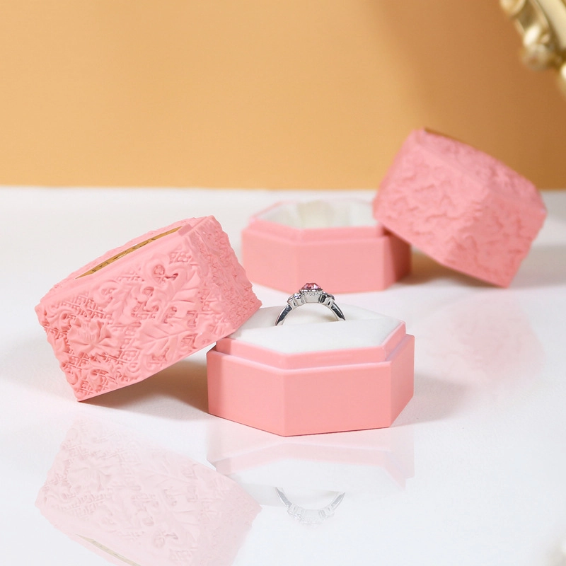 Custom Plastic Set Box Jewelry Box Necklace Ring Large Luxury Jewelry Packaging Hexagonal Emboss Flower Box