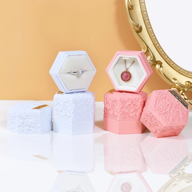 Custom Plastic Set Box Jewelry Box Necklace Ring Large Luxury Jewelry Packaging Hexagonal Emboss Flower Box