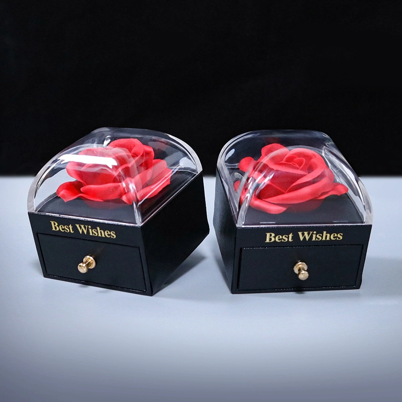 Custom Magnetic Rose Ring Earring Necklace Jewelry Gift Box with Embossing and Sponge Lining Biomimetic Flower Design Custom Magnetic Rose Ring Earring Necklace Jewelry Gift Box with Embossing and Sponge Lining Biomimetic Flower Design