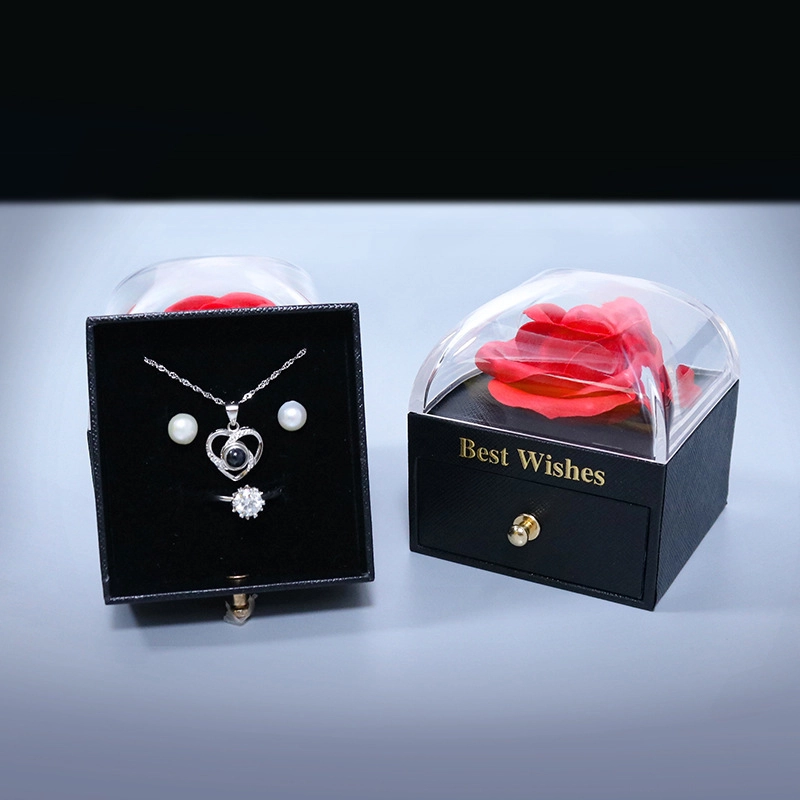 Custom Magnetic Rose Ring Earring Necklace Jewelry Gift Box with Embossing and Sponge Lining Biomimetic Flower Design Custom Magnetic Rose Ring Earring Necklace Jewelry Gift Box with Embossing and Sponge Lining Biomimetic Flower Design