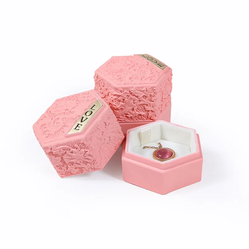 Custom Plastic Set Box Jewelry Box Necklace Ring Large Luxury Jewelry Packaging Hexagonal Emboss Flower Box