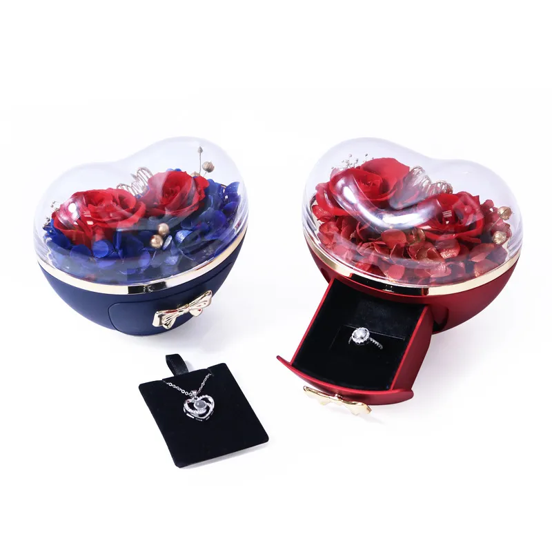 Wholesale Heart-shaped Eternal Flower Gift Box love Rose Gift Box Rose Jewelry Box Necklace Ring Packaging for Valentine's Day Wholesale Heart-shaped Eternal Flower Gift Box love Rose Gift Box Rose Jewelry Box Necklace Ring Packaging for Valentine's Day