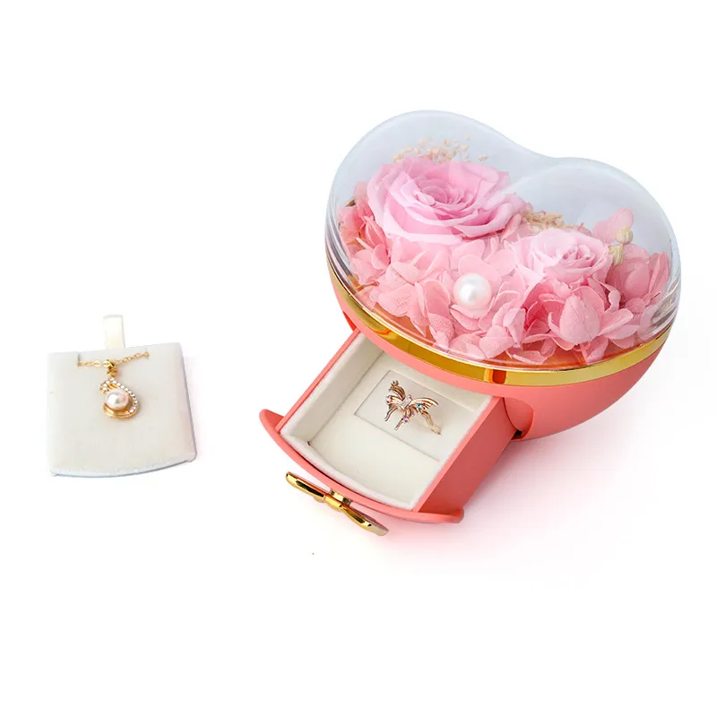 Wholesale Heart-shaped Eternal Flower Gift Box love Rose Gift Box Rose Jewelry Box Necklace Ring Packaging for Valentine's Day Wholesale Heart-shaped Eternal Flower Gift Box love Rose Gift Box Rose Jewelry Box Necklace Ring Packaging for Valentine's Day