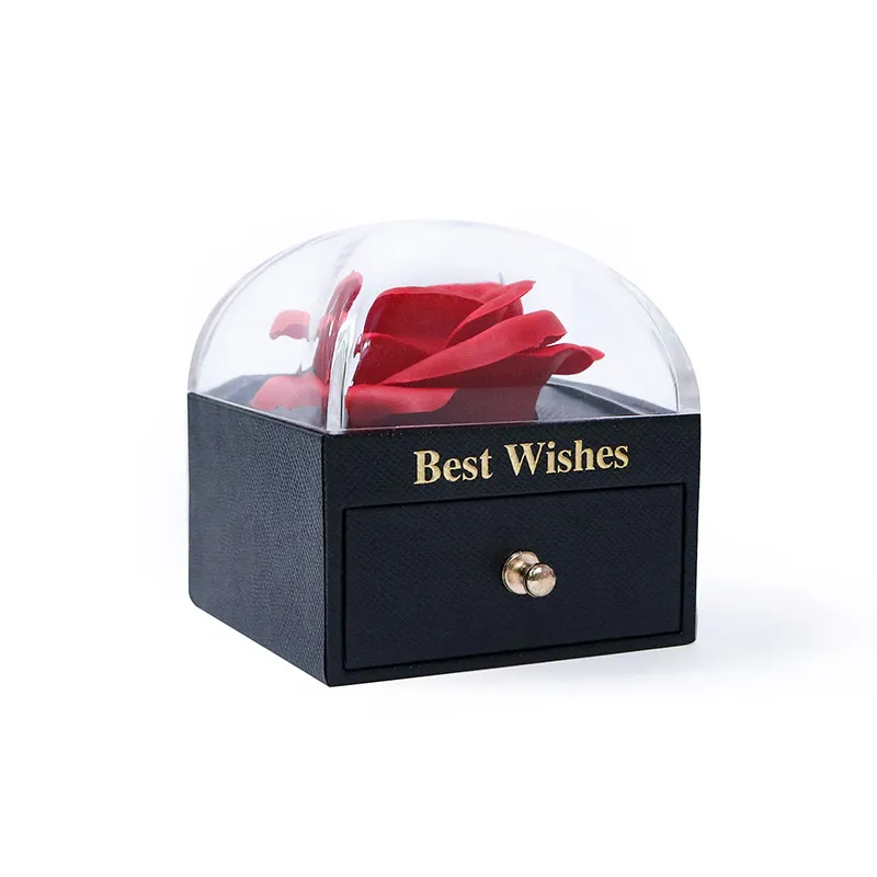 Custom Magnetic Rose Ring Earring Necklace Jewelry Gift Box with Embossing and Sponge Lining Biomimetic Flower Design Custom Magnetic Rose Ring Earring Necklace Jewelry Gift Box with Embossing and Sponge Lining Biomimetic Flower Design