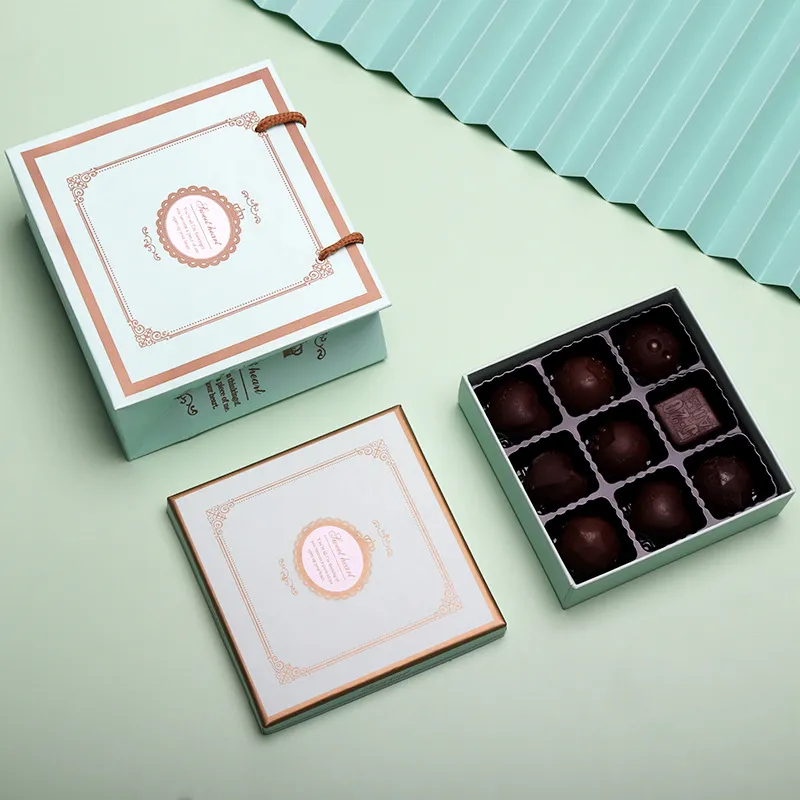 Customized Recyclable Valentine's Day Chocolate Quadrate Gift Box Embossing Sponge Lining Custom Logo Luxury Sweets Packaging