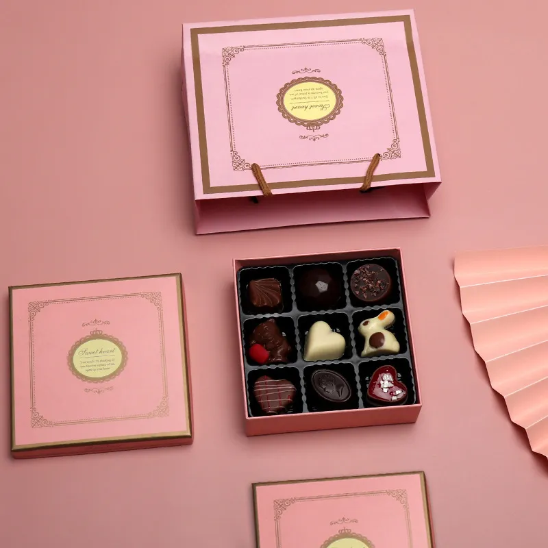 Customized Recyclable Valentine's Day Chocolate Quadrate Gift Box Embossing Sponge Lining Custom Logo Luxury Sweets Packaging