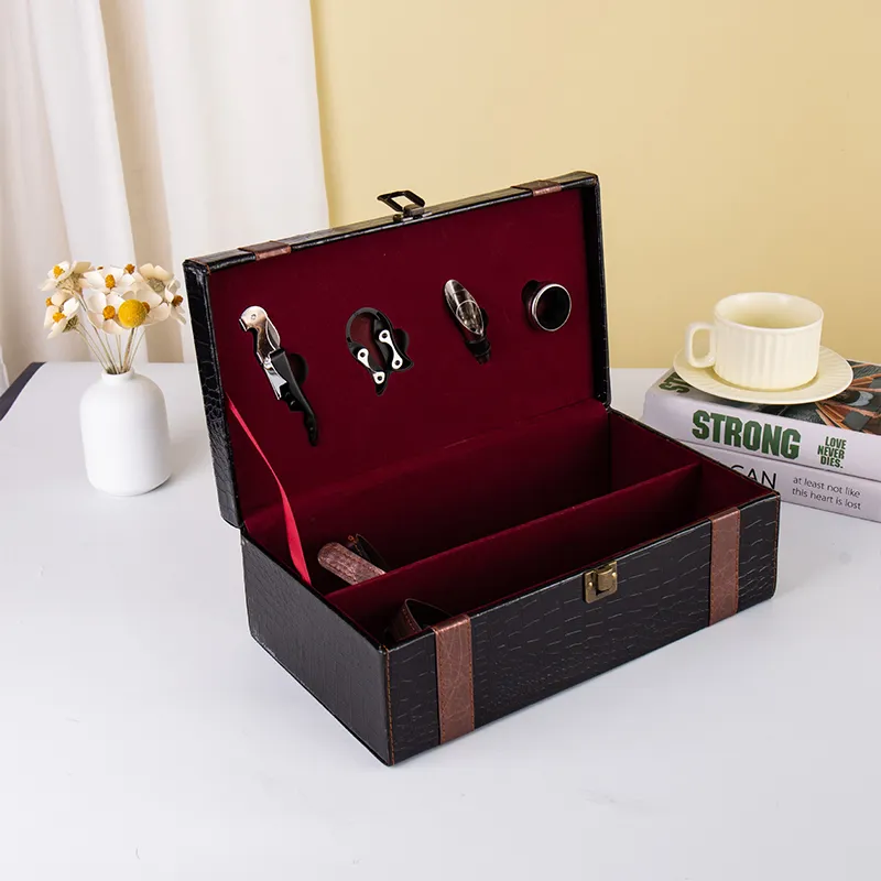 Factory Wholesale 2 Bottle Leather Wine Presentation Box Wholesale Wine Gift Box Packaging and Custom Wine Shipping Boxes