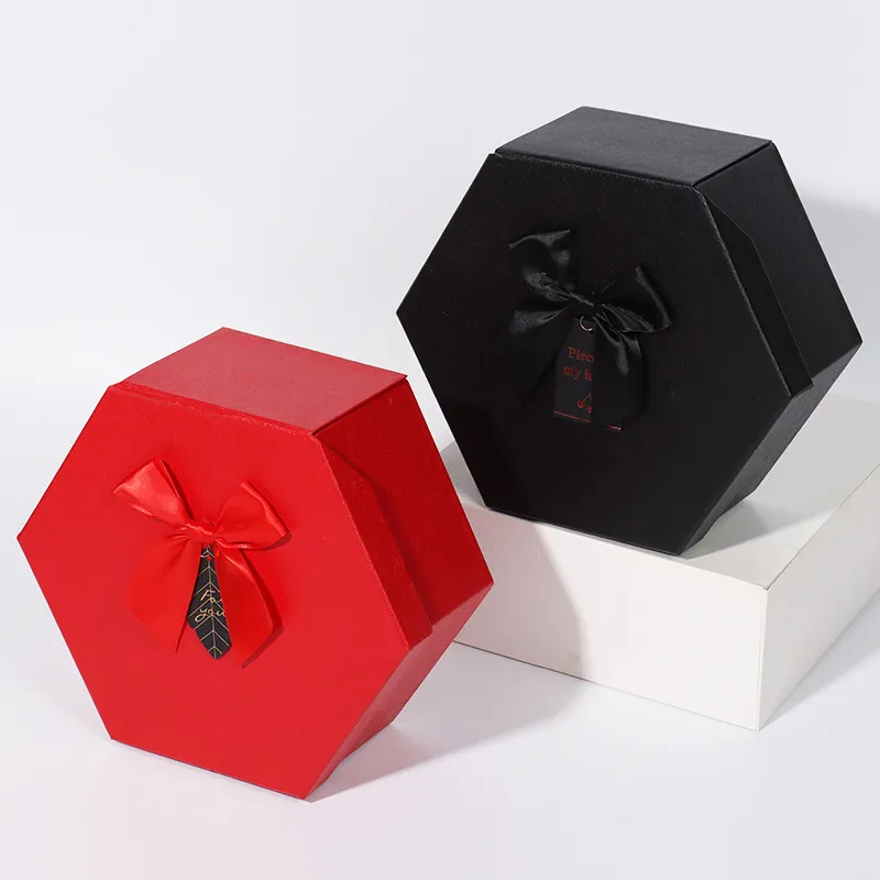 Custom Hexagon Gift Box Creative Valentine's Day Wedding Makeup Empty DIY Recyclable Embossing Sponge Liner