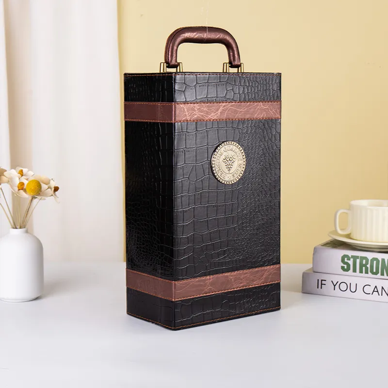 Factory Wholesale 2 Bottle Leather Wine Presentation Box Wholesale Wine Gift Box Packaging and Custom Wine Shipping Boxes