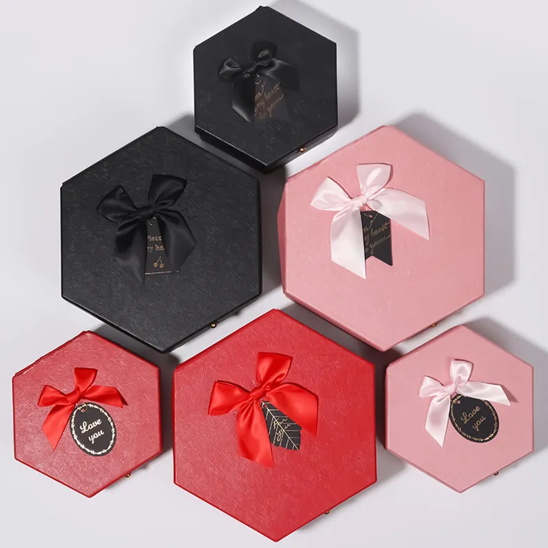 Custom Hexagon Gift Box Creative Valentine's Day Wedding Makeup Empty DIY Recyclable Embossing Sponge Liner