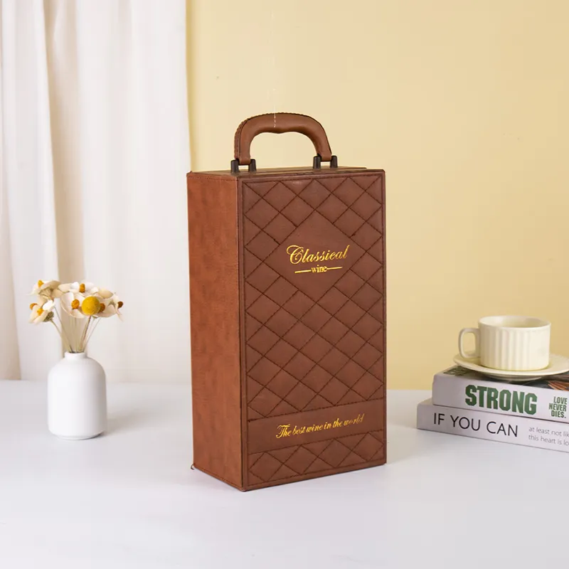 Factory Wholesale 2 Bottle Leather Wine Presentation Box Wholesale Wine Gift Box Packaging and Custom Wine Shipping Boxes