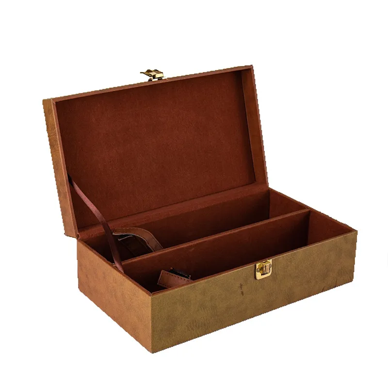 Factory Wholesale 2 Bottle Leather Wine Presentation Box Wholesale Wine Gift Box Packaging and Custom Wine Shipping Boxes