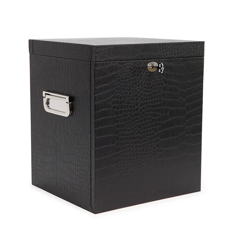 Handmade Premium Empty Wooden Leather Whisky Wine Box with Lock Premium Glass Boxes Case
