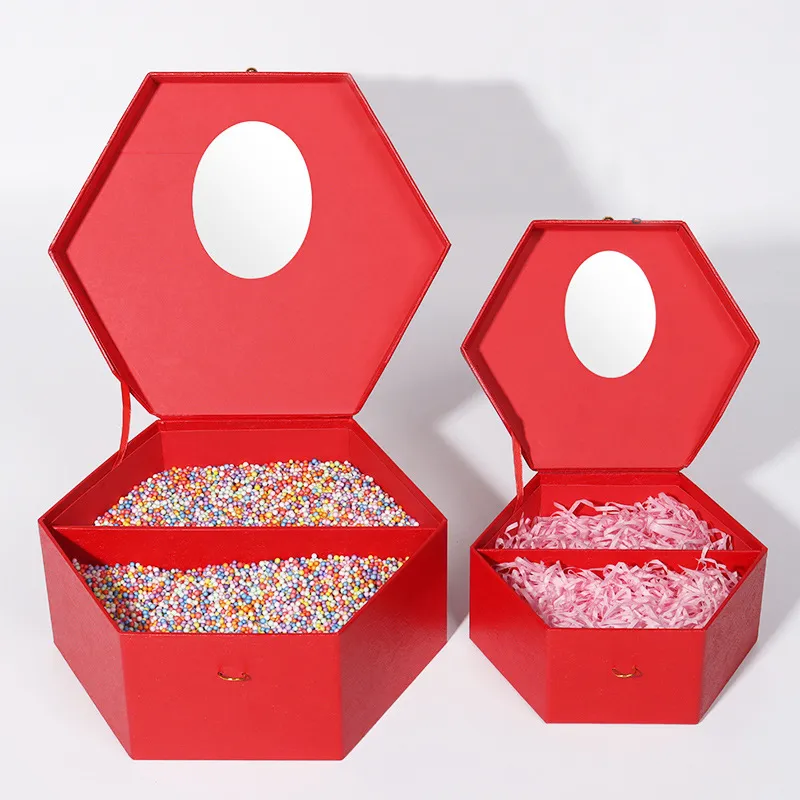 Custom Hexagon Gift Box Creative Valentine's Day Wedding Makeup Empty DIY Recyclable Embossing Sponge Liner