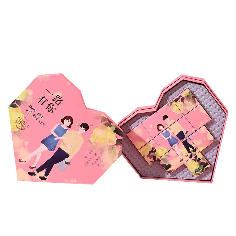 Custom Heart Shape Gift Box With Floral Print and Gold Trim for Jewelry or Earrings Packaging