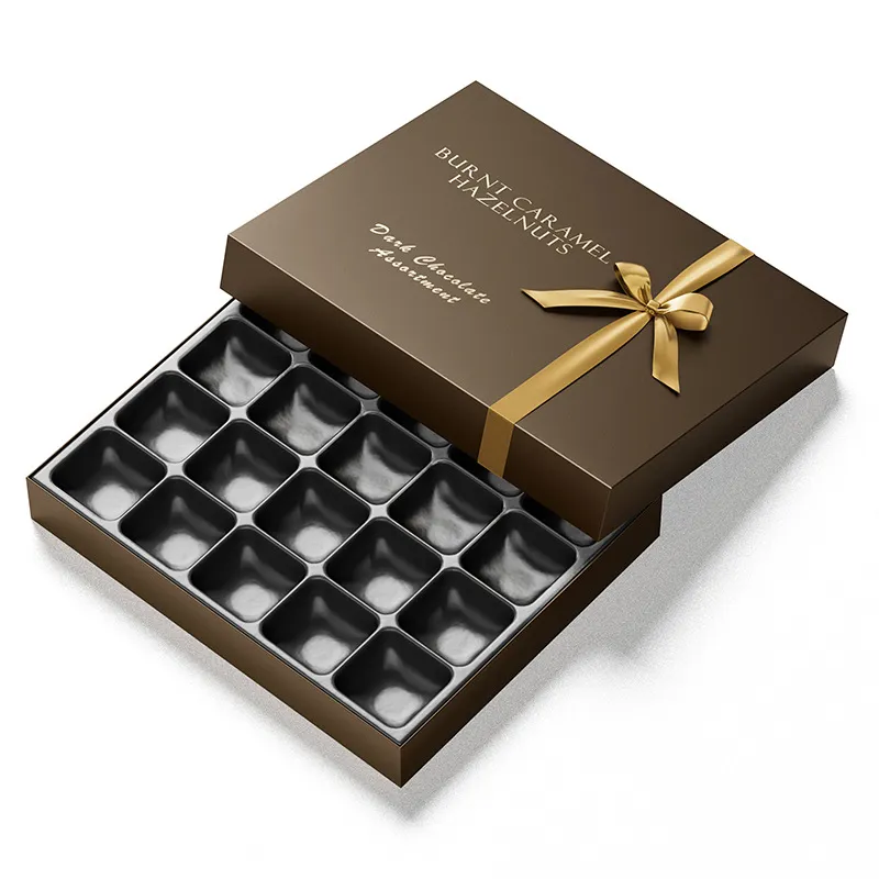 Customized High-end Chocolate Cardboard Hard Box with Gold Label Paper on Top and Bottom, Chocolate Packaging Box