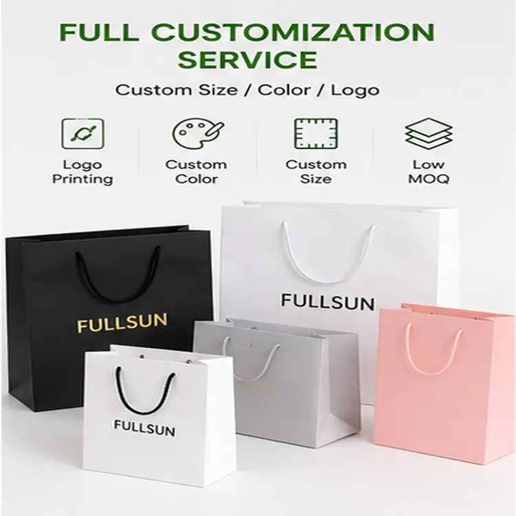 Custom Logo Moisture Proof Waterproof Reusable Paper Shopping Bags Custom Color Eco-Friendly Gift Retail Packaging Bags