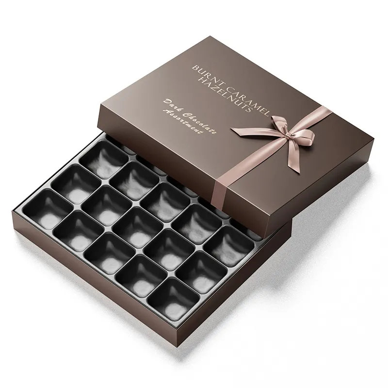 Customized High-end Chocolate Cardboard Hard Box with Gold Label Paper on Top and Bottom, Chocolate Packaging Box
