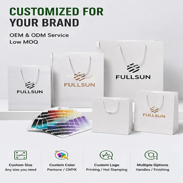 Custom Logo Moisture Proof Waterproof Reusable Paper Bags White Card Clothing Shopping Eco Friendly Packaging Retail Gift Bags