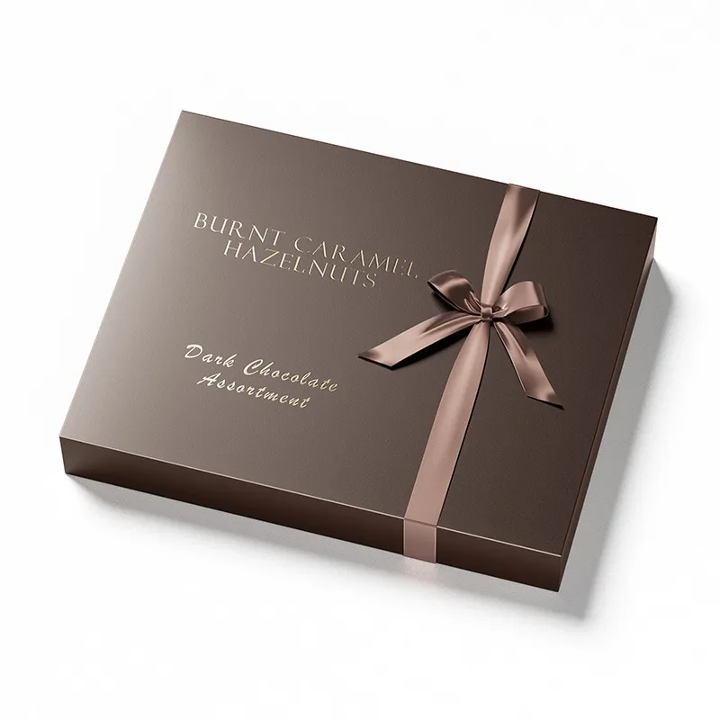 Customized High-end Chocolate Cardboard Hard Box with Gold Label Paper on Top and Bottom, Chocolate Packaging Box