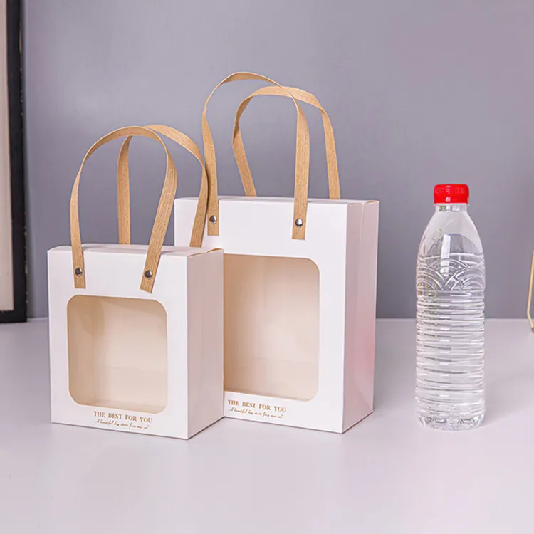 Custom Paper Gift Bags with Window White Card Clothing Packaging Bags with Handle for Bakery Candy & Retail Gift Packaging