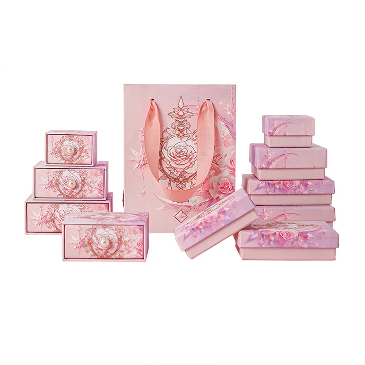 Custom Logo Size Drawer Jewelry Box UV Hot Stamping Embossing Magnetic Closure Ribbon Ring Earrings Bracelet Luxury Gift Boxes