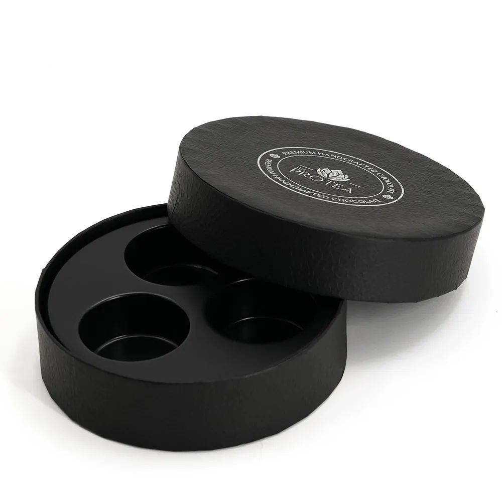 Custom Premium Textured Paper Circle Shape Chocolate Praline Box Gift Packaging Box with Plastic Insert