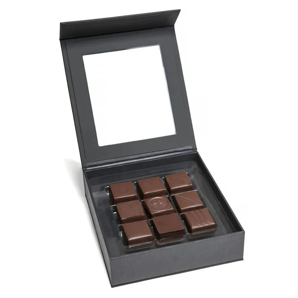 Custom Empty Black Compartment Chocolate Truffle Box Packaging with Window Boxes for Truffles
