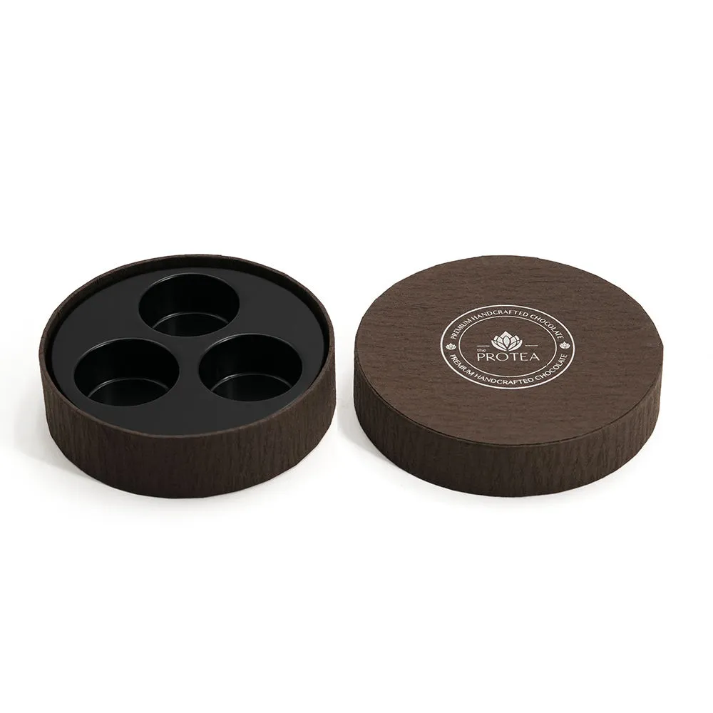 Custom Premium Textured Paper Circle Shape Chocolate Praline Box Gift Packaging Box with Plastic Insert