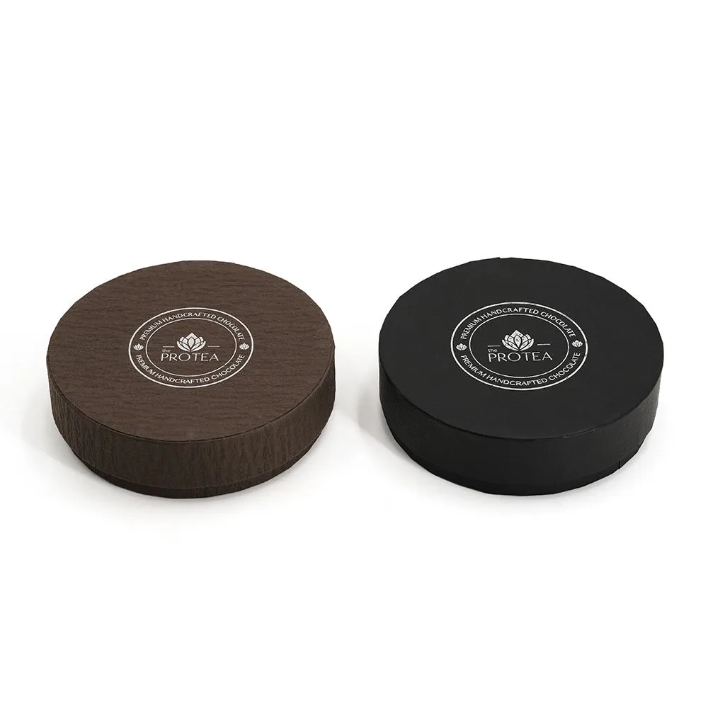 Custom Premium Textured Paper Circle Shape Chocolate Praline Box Gift Packaging Box with Plastic Insert