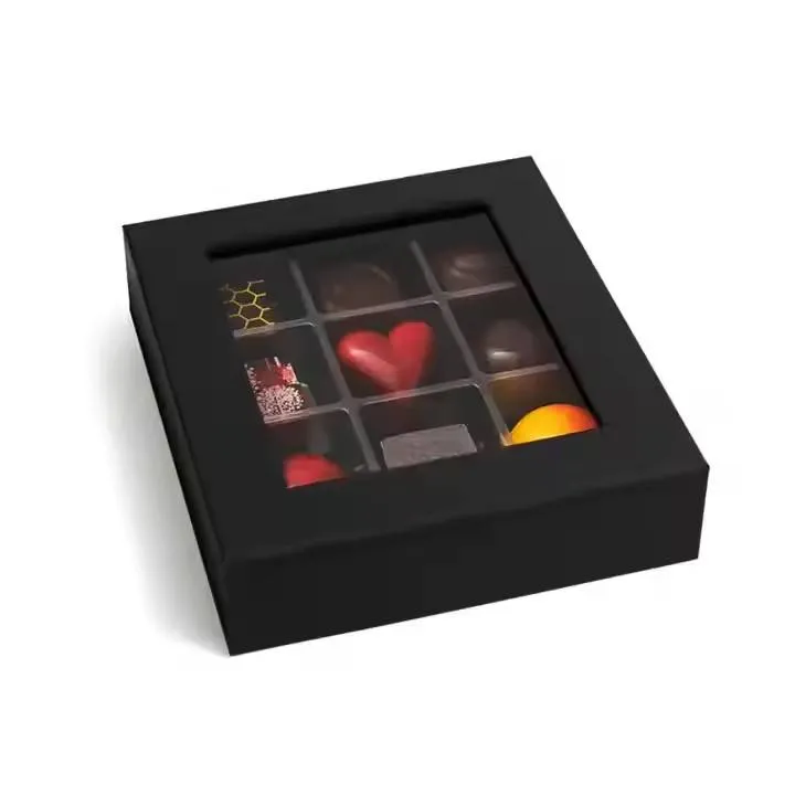 Custom Empty Black Compartment Chocolate Truffle Box Packaging with Window Boxes for Truffles