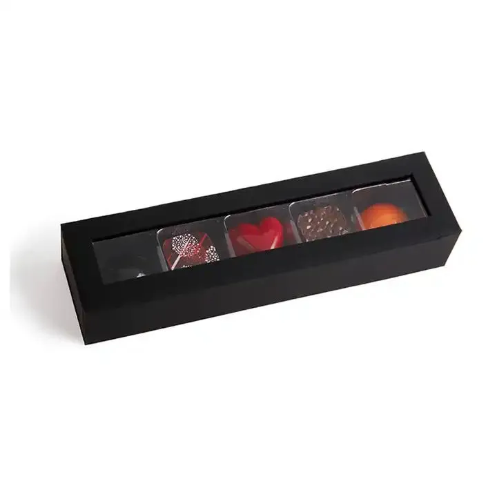 Custom Empty Black Compartment Chocolate Truffle Box Packaging with Window Boxes for Truffles