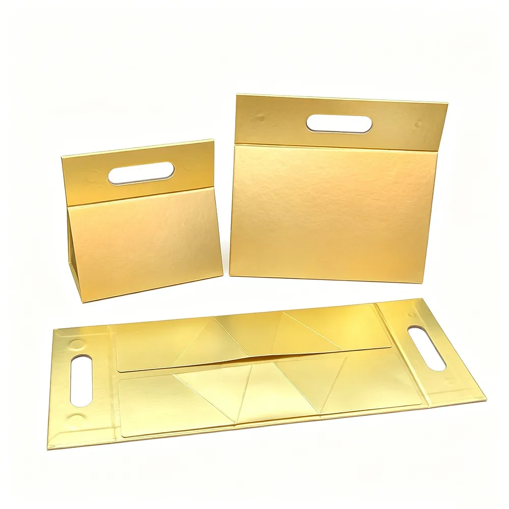 Folding Gift Box Souvenir Magnetic Closure Portable Shopping Packaging Box Gold Pink Triangular Shaped Recycled Materials