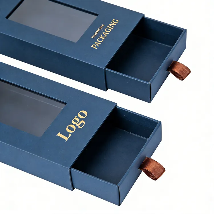 Cardboard Sliding Drawer Packaging Box with Custom Logo Matt Lamination Embossing Small Brown Window Design Gift Box