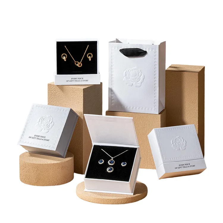 Embossed Rose Collection Waterproof Portable Jewelry Box Debossed Print Rings Earrings Watch Storage Drawer Flip Lid Rigid