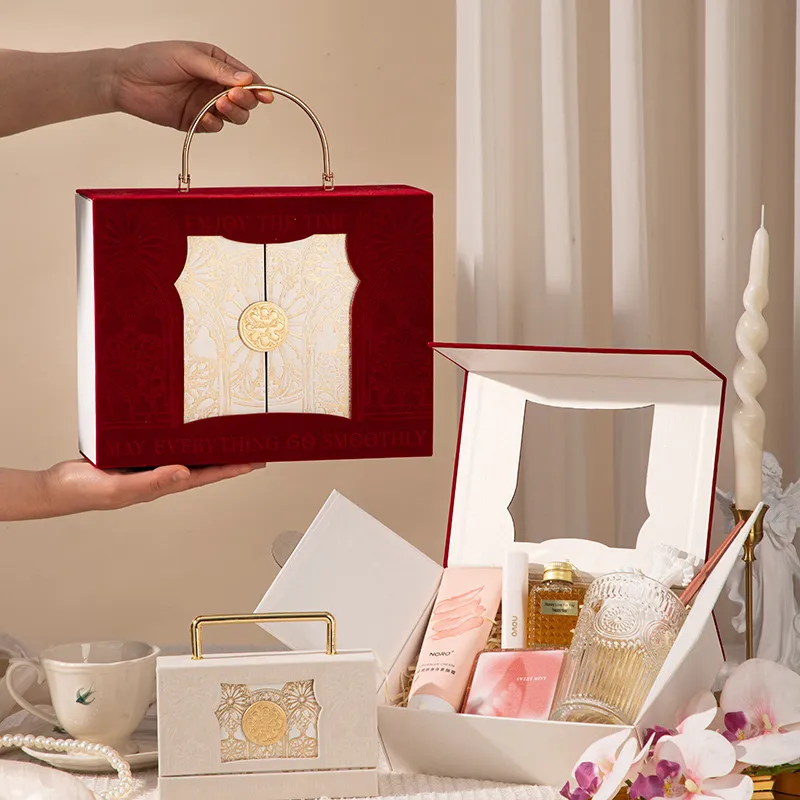 Luxury Custom Logo Laminated Paperboard Rigid Gift Box Magnetic Closure Handle Hollow-out Window Design for Wedding Candy Candle