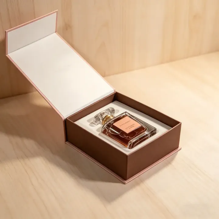 Customized Cosmetic Rigid Box Recycled Paperboard Pantone Color Foil Stamping Foldable Magnetic Handle Gifts for Perfume