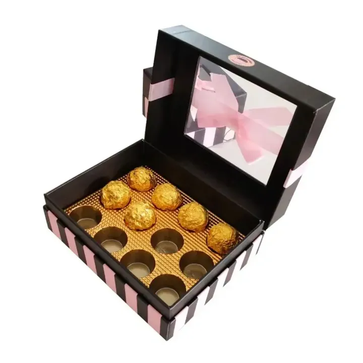 Customized High-end Chocolate Rigid Linked Box Recycled Paperboard Gold Foil Label Closure Handle for Food Cosmetics Gift