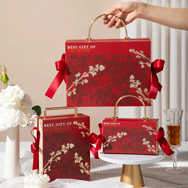 Valentine's Day Gift Box Cardboard Matt Lamination Embossing with Handle Luxury Rigid Board Perfume Packaging Custom