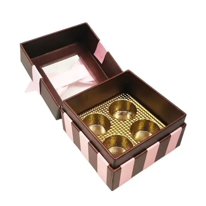 Customized High-end Chocolate Rigid Linked Box Recycled Paperboard Gold Foil Label Closure Handle for Food Cosmetics Gift