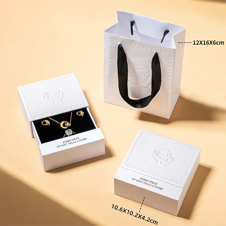 Embossed Rose Collection Waterproof Portable Jewelry Box Debossed Print Rings Earrings Watch Storage Drawer Flip Lid Rigid