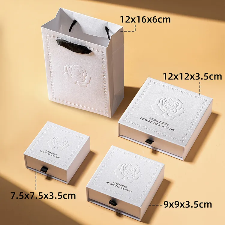 Embossed Rose Collection Waterproof Portable Jewelry Box Debossed Print Rings Earrings Watch Storage Drawer Flip Lid Rigid