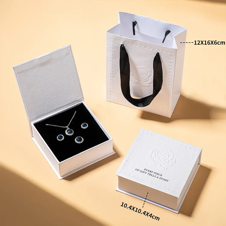 Embossed Rose Collection Waterproof Portable Jewelry Box Debossed Print Rings Earrings Watch Storage Drawer Flip Lid Rigid
