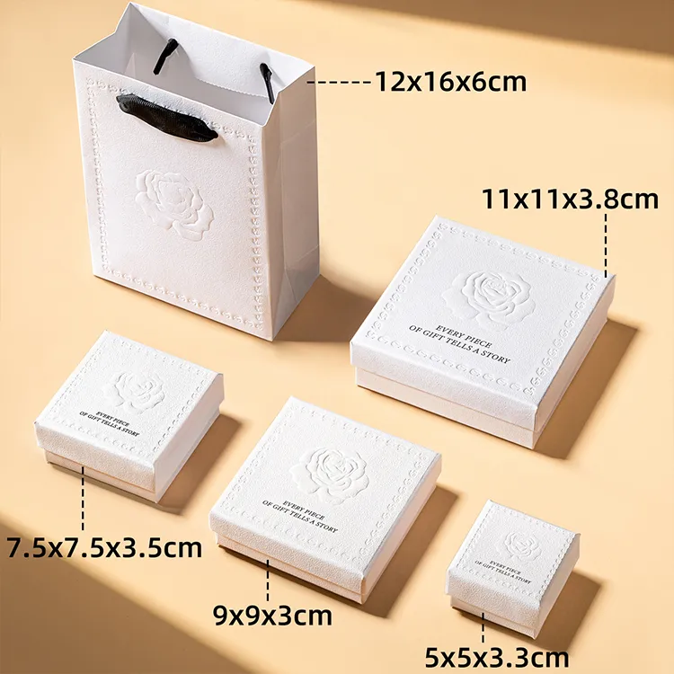 Embossed Rose Collection Waterproof Portable Jewelry Box Debossed Print Rings Earrings Watch Storage Drawer Flip Lid Rigid