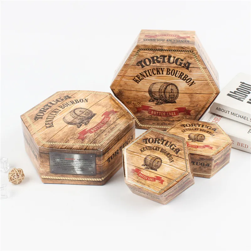 Customized Eco Friendly Hexagonal Pizza Burger Biscuit Egg Roll Gift Rigid Paper Box with Matt Lamination and Embossing