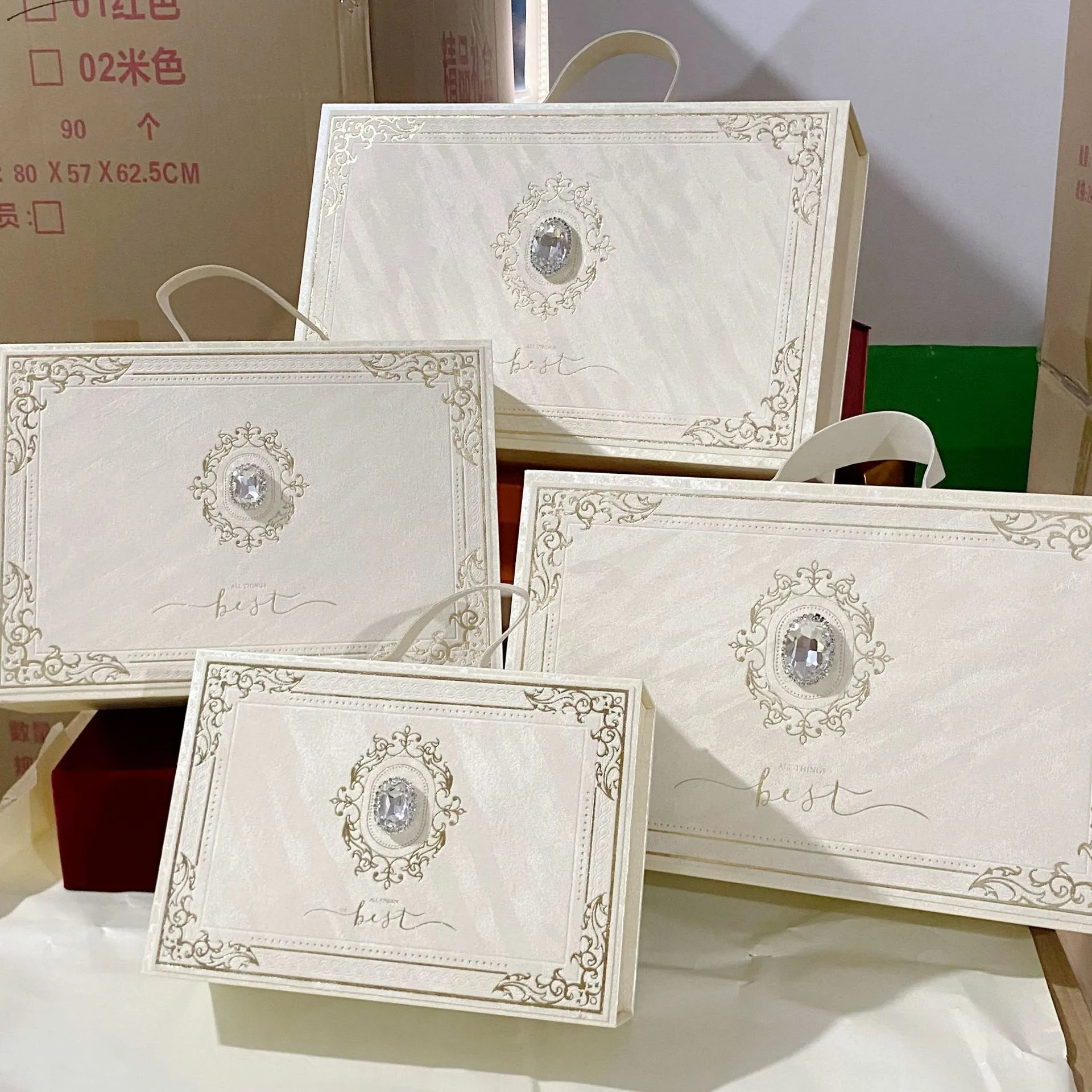 European American Light Luxury Gem Sponge Liner Rectangular Flip Portable Custom Handmade Gift Candy Craft Box Wedding Birthday
