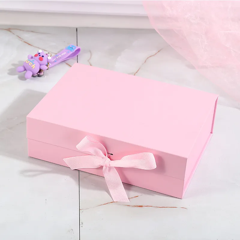 Custom Logo Size Luxury Magnetic Flip Cosmetic Packaging Gift Box with Embossing Recycled Materials Ribbon Closure
