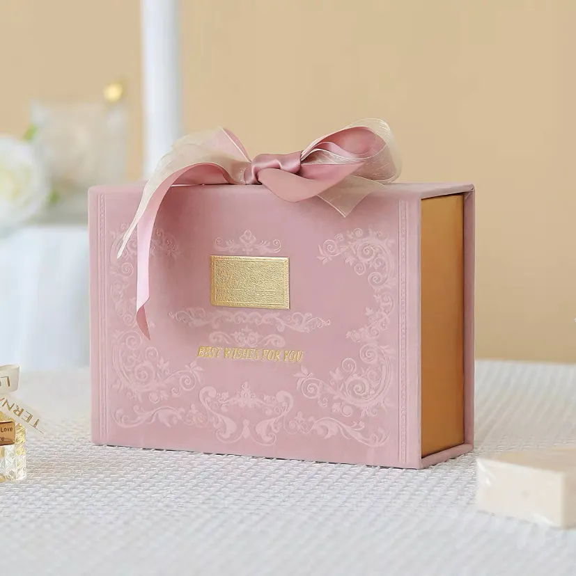 Wholesale Custom Design Velvet Rigid Cardboard Paper Cosmetic Luxury Perfume Skin Care Serum Packaging Wedding Gift Embossing